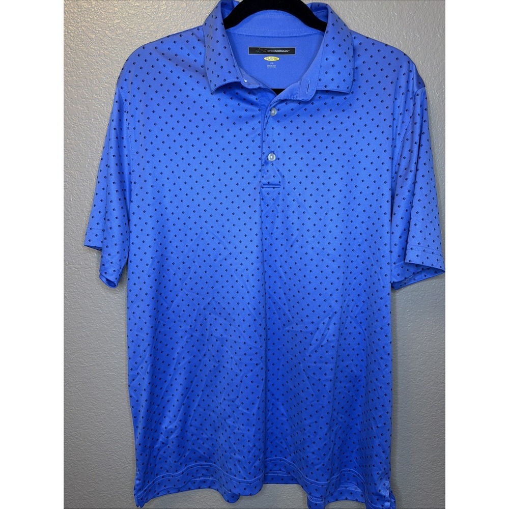 L Greg Norman Golf Men's Large Polo Blue Golf Shirt